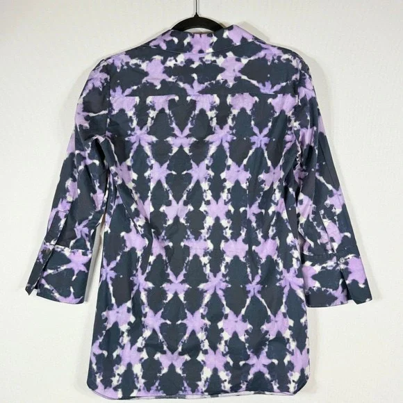 Lafayette 148 Womens 2 Purple Black Cotton Blend Button Down Shirt Top Career - Picture 4 of 7